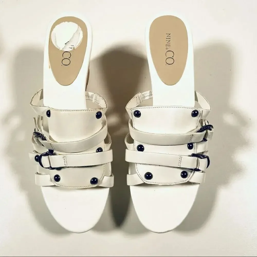 New Nine & co White / Silver Cork Wedge Sandals